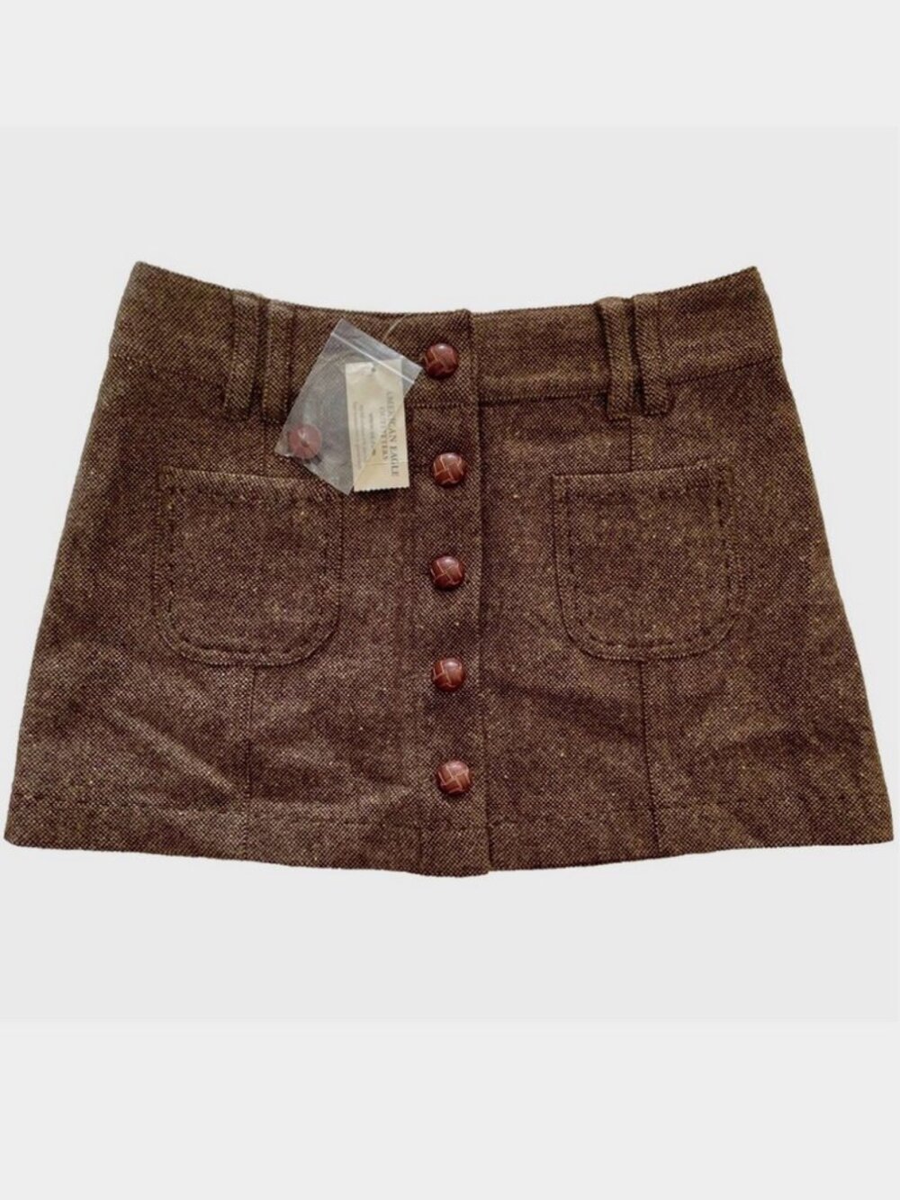 NWT! NEW VINTAGE Y2K AMERICAN EAGLE AE BROWN TWEED WOOL WINTER MINI SKIRT SIZE 0